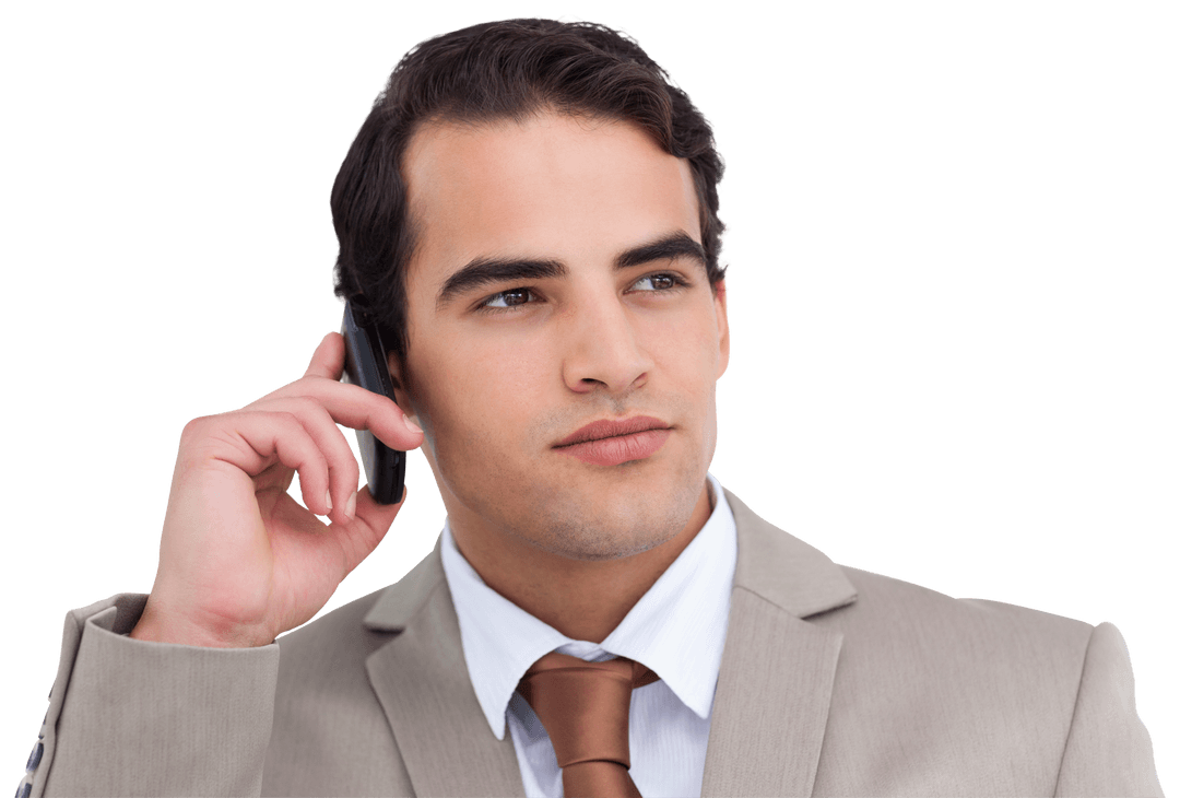 Transparent Businessman on Phone in Thoughtful Pose