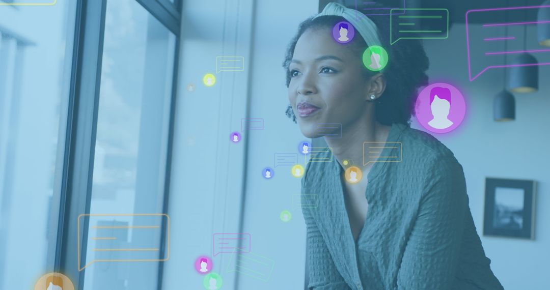 Next-Gen Data Processing with Focused Businesswoman in Office Setting