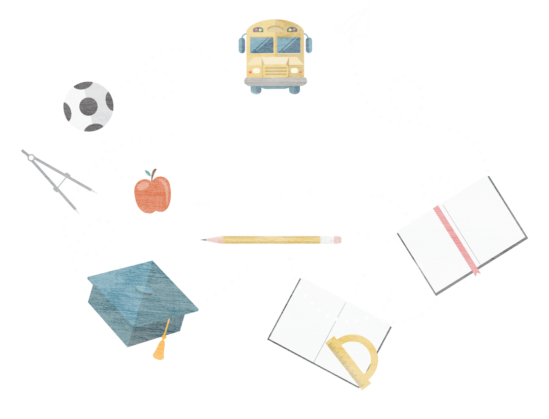 School Tools and Supplies on Transparent Background