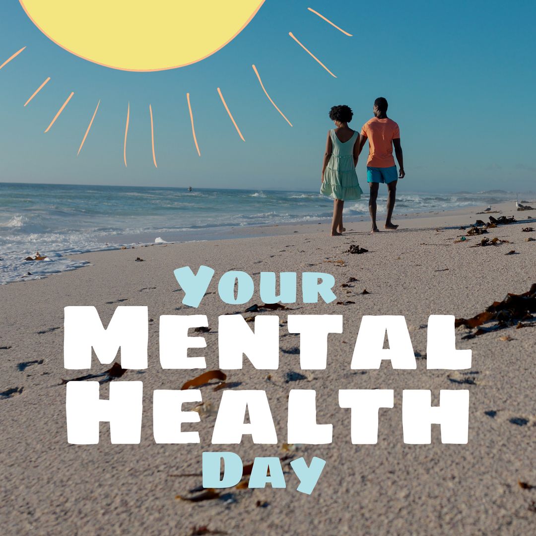 Couple Walking Beach for Mental Health Awareness Day