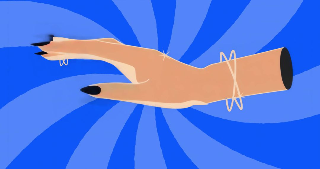 Floating Hand with Sparkling Nails and Bracelets over Blue Backdrop