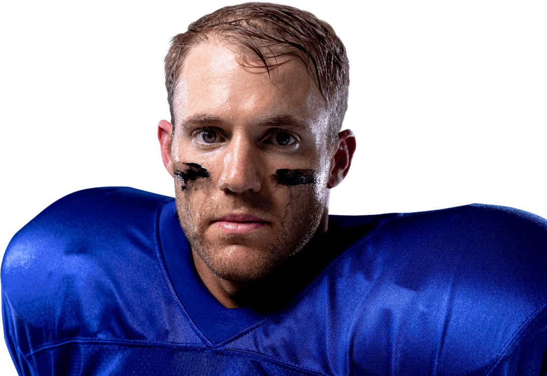 Portrait Close-Up of a Determined Football Player in Transparent Finish