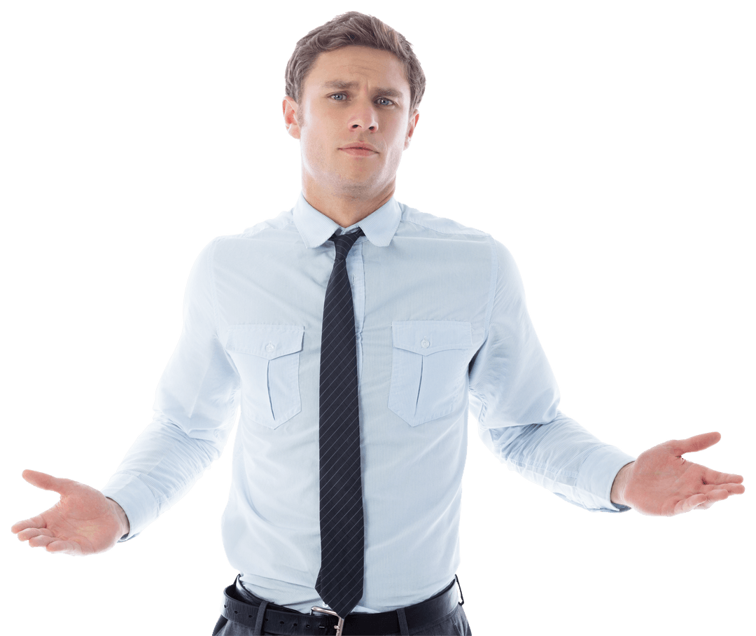 Confused Businessman Shrugging on Transparent Background