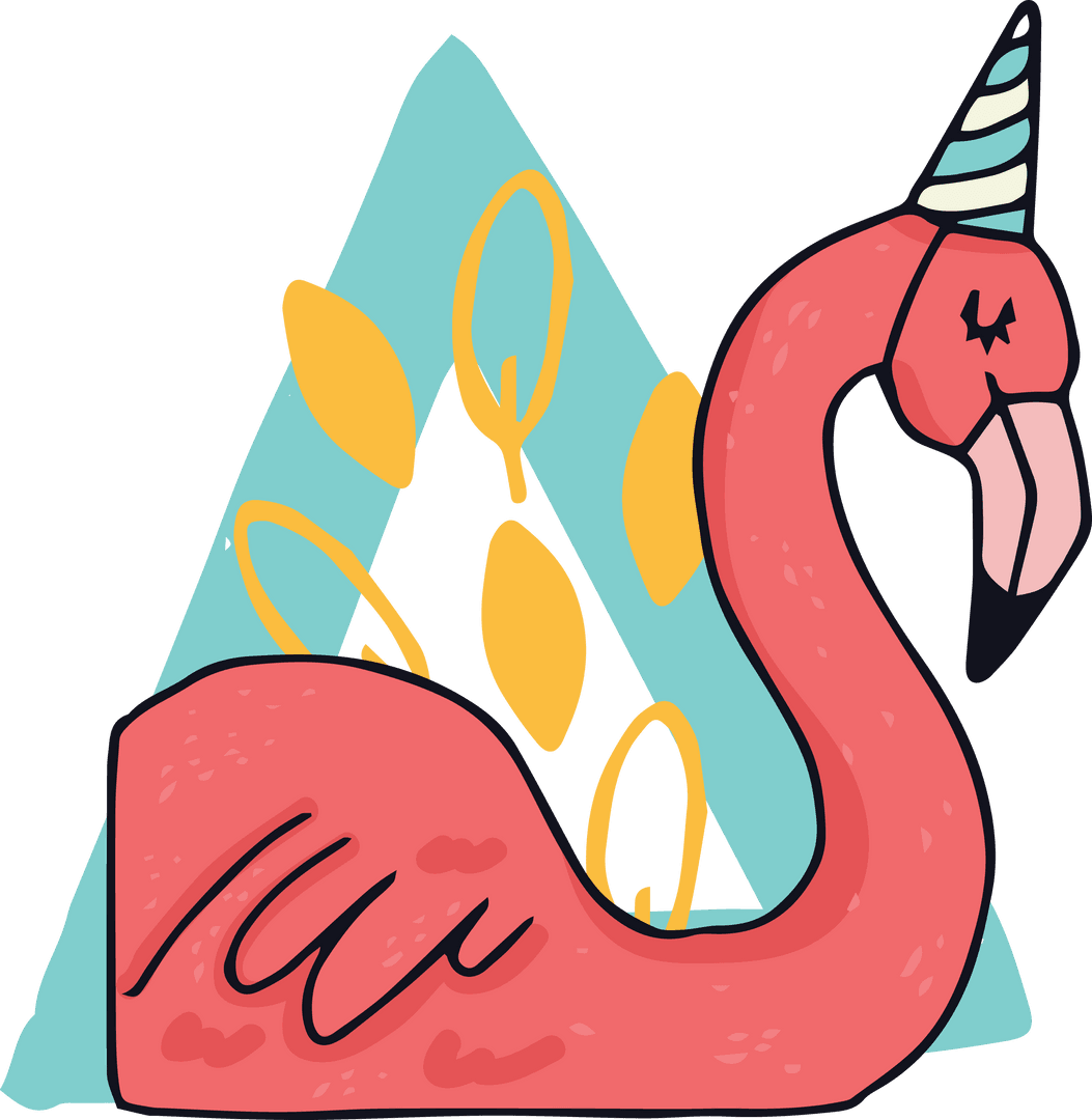 Pink Flamingo with Birthday Hat on Transparent Background