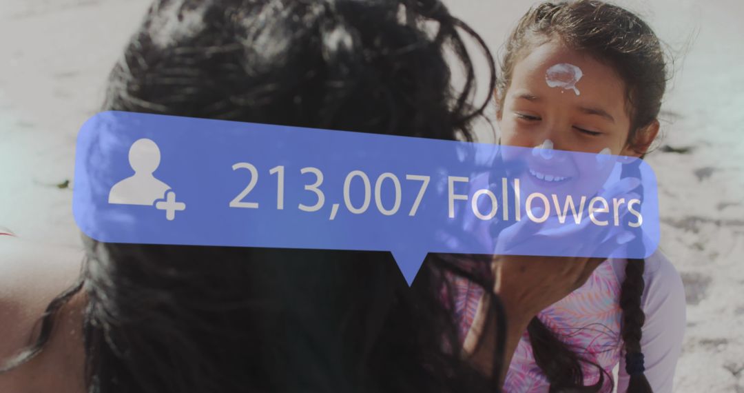 Mother and Daughter Play at Beach with Social Media Follower Growth
