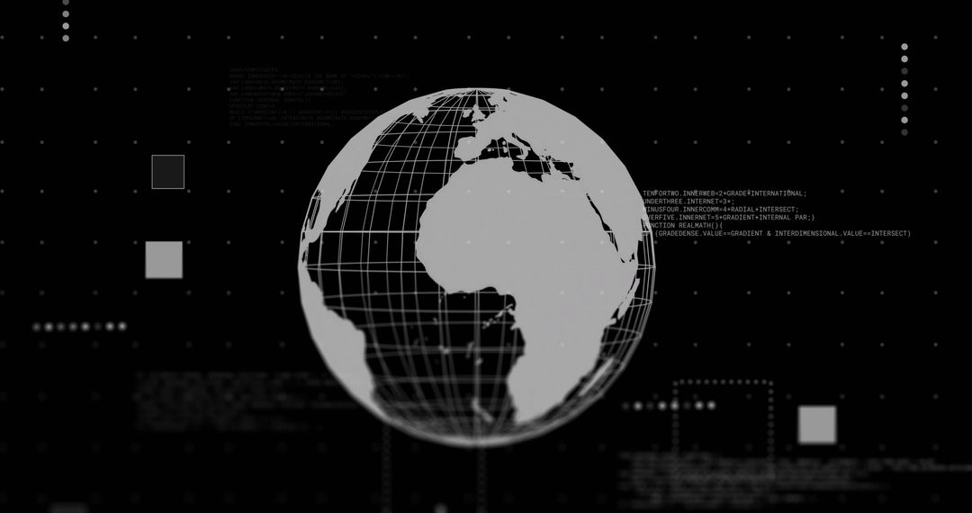 Digital Globe with Data Processing on Black Background