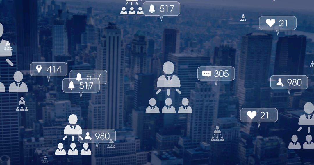 Digital Networking Icons Over Metropolitan Cityscape