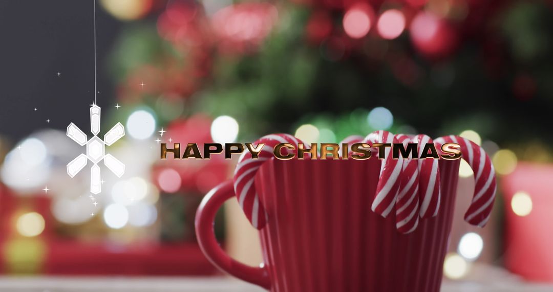 Festive Christmas Message with Candy Canes and Bokeh Lights