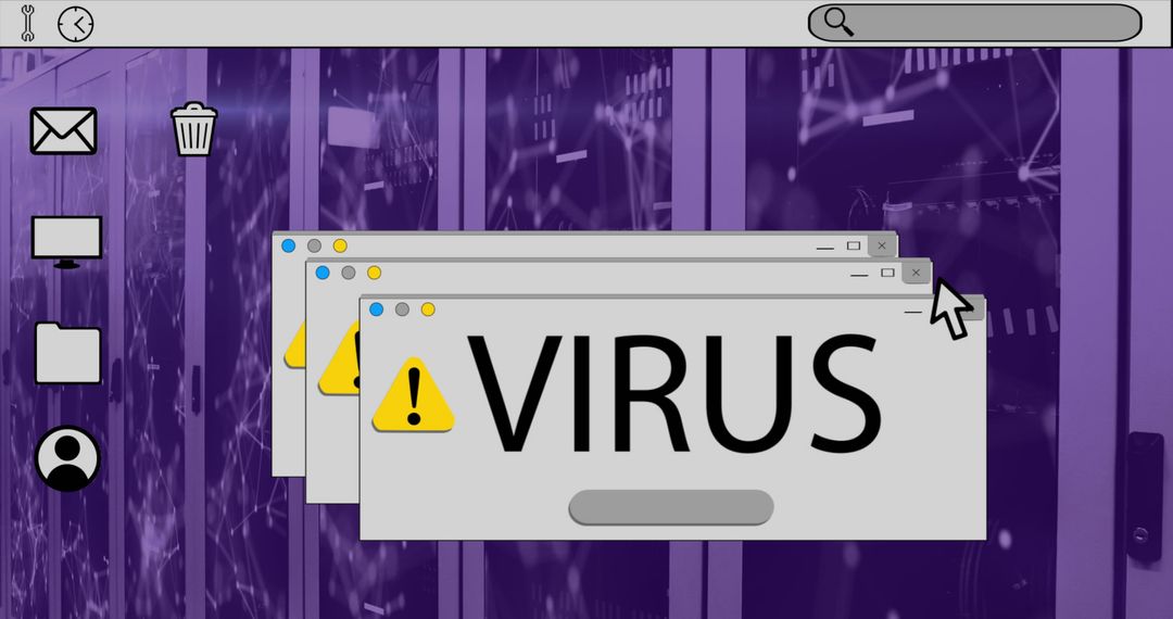 Digital Cybersecurity Alert Over Server Room Infrastructure