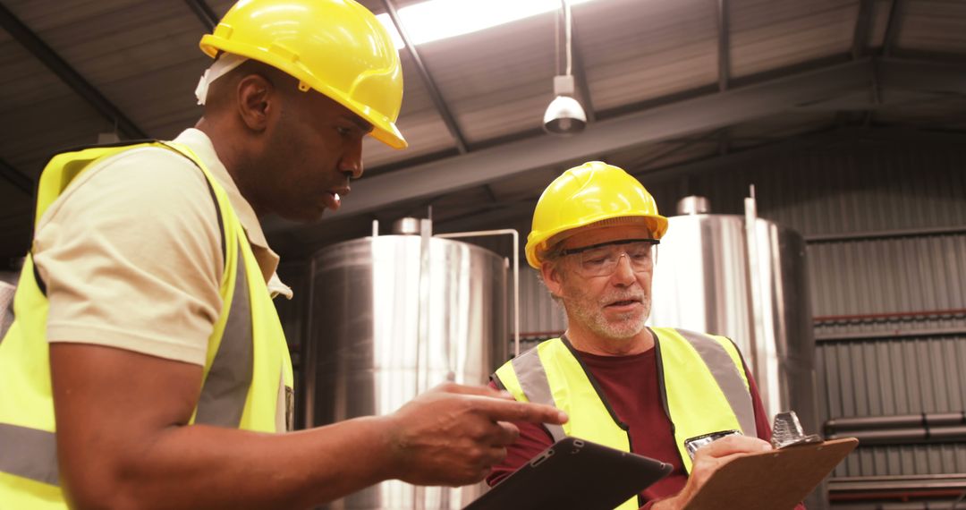 Industrial Workers Discussing in Manufacturing Plant - Free Images, Stock Photos and Pictures on Pikwizard.com