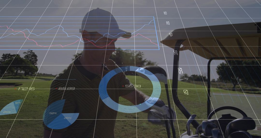 Golfer Analyzing Data Overlay With Digital Graphics and Technology