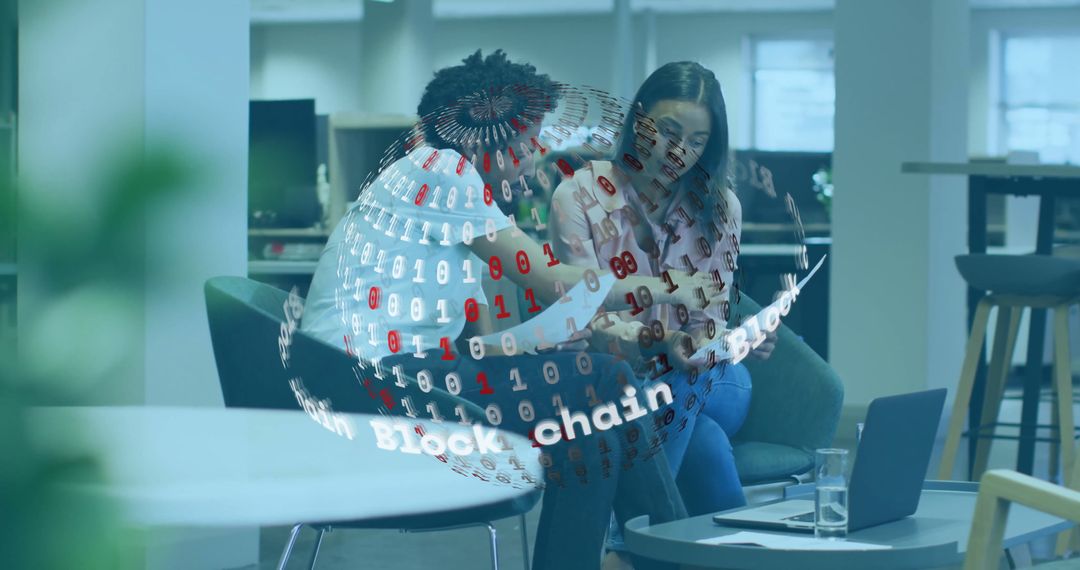 Innovative Blockchain Discussion with Digital Overlay in Office
