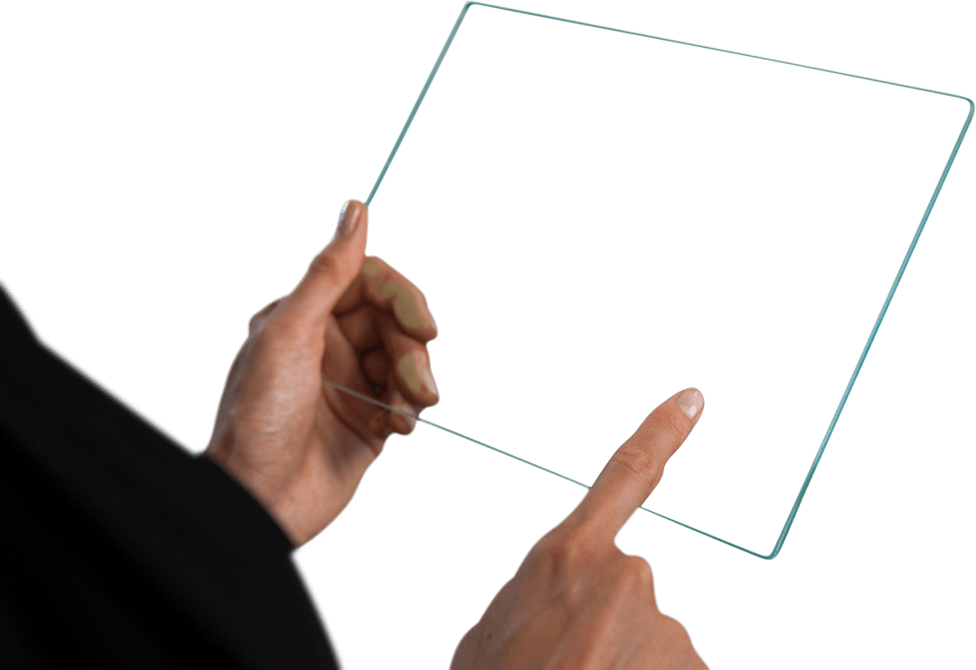 Businesswoman Interacting With Futuristic Transparent Glass Tablet