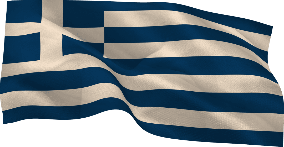 Greece Flag Waving on Transparent Background