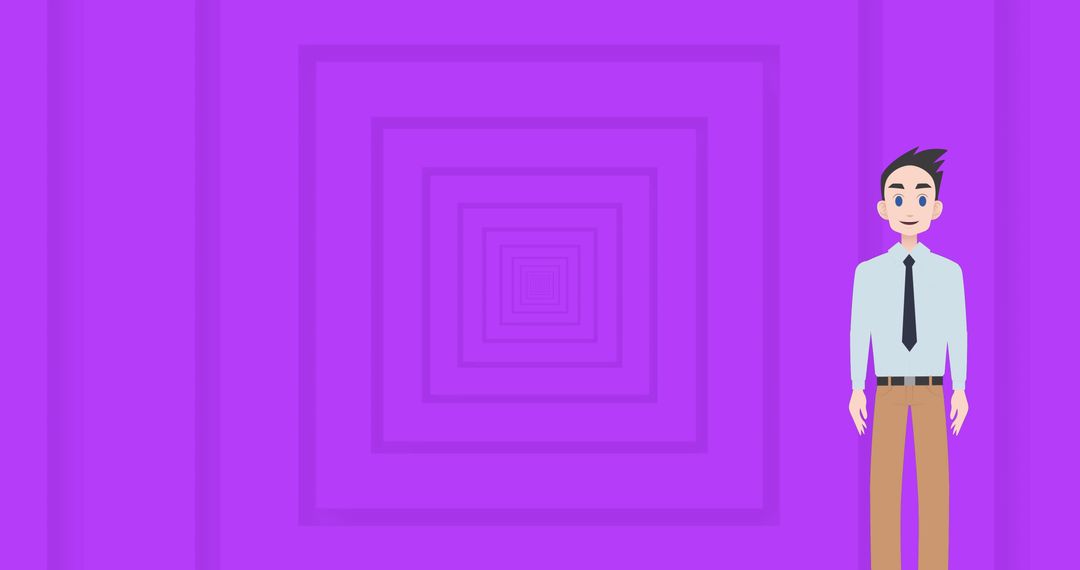 Animated Man on Geometric Purple Abstract Background