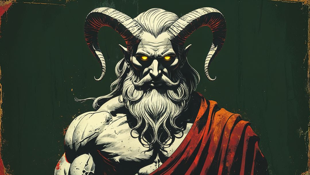 Mythical satan with glowing eyes in fantasy art style