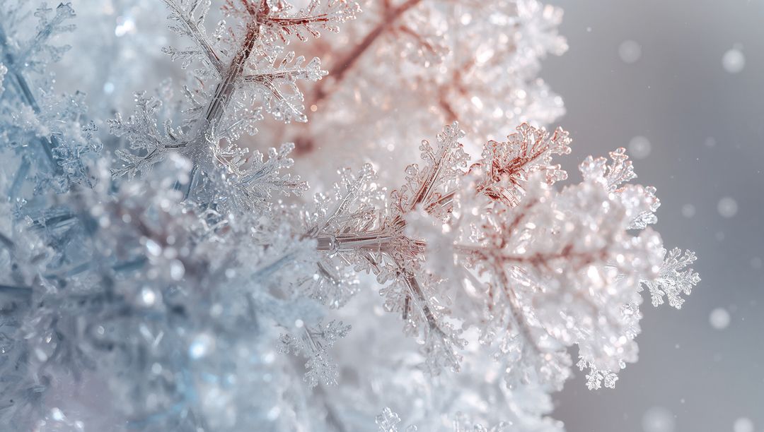 Close-Up of Ice Crystals and Snowflakes on Twig