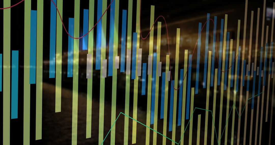 Digital Financial Chart with Trend Lines Over Urban Lights
