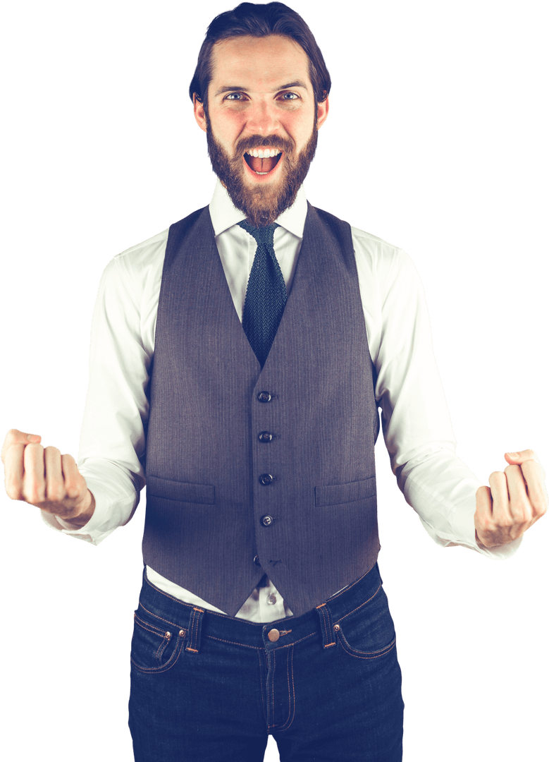 Cheerful Businessman With Transparent Background Celebrating Success