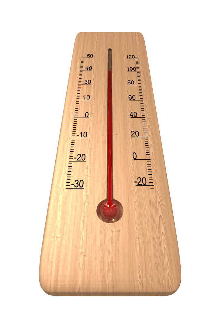 Transparent Wooden Thermometer Measuring Temperature in Celsius and Fahrenheit