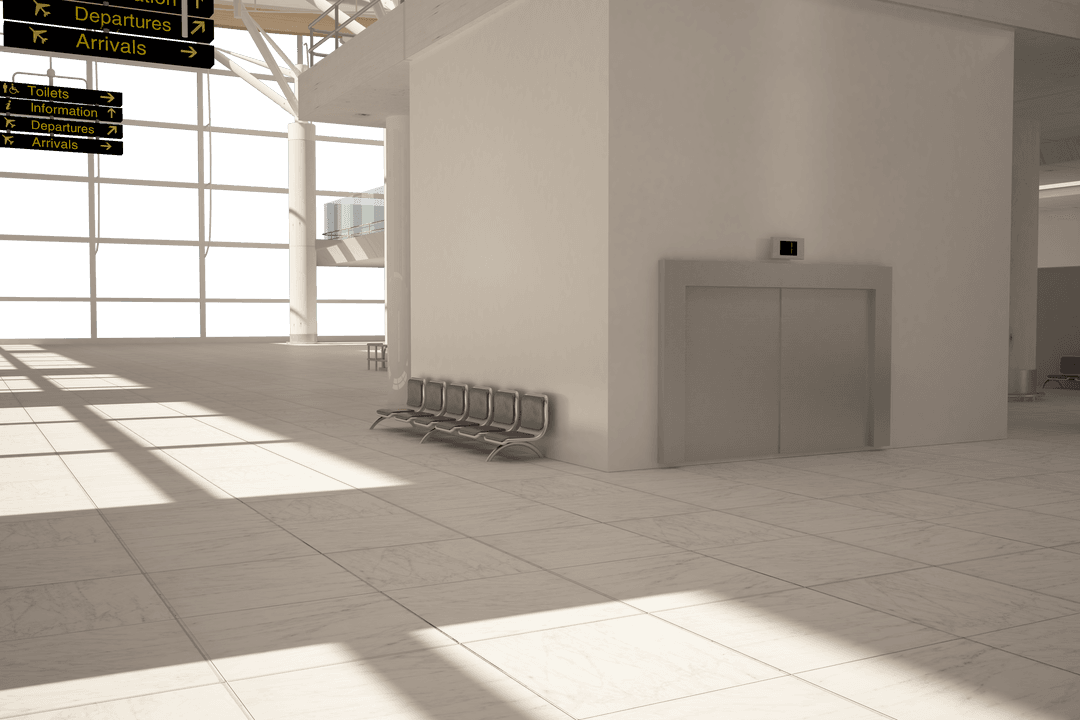 Transparent Airport Interior with Seating
