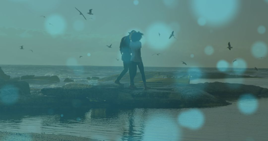 Romantic Walk by Seaside with Bokeh Effect