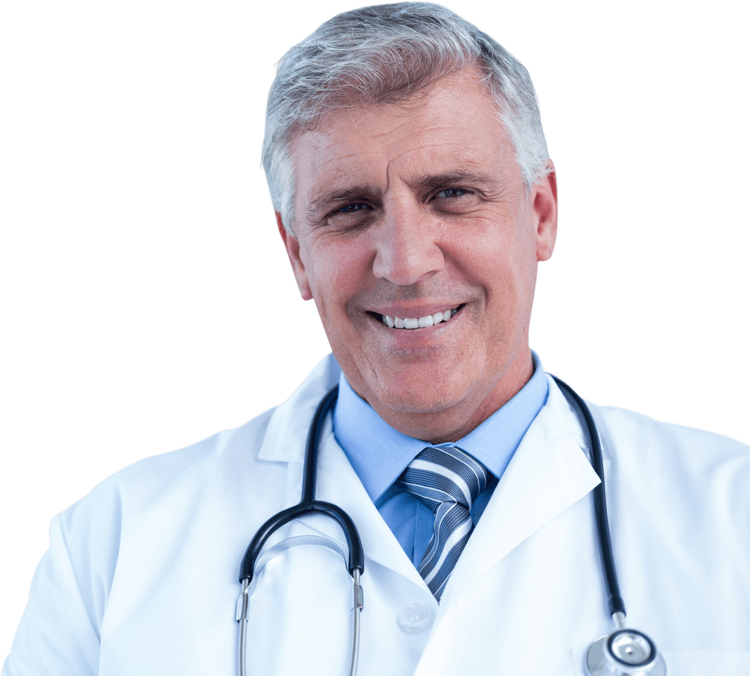 Transparent Background Smiling Senior Doctor