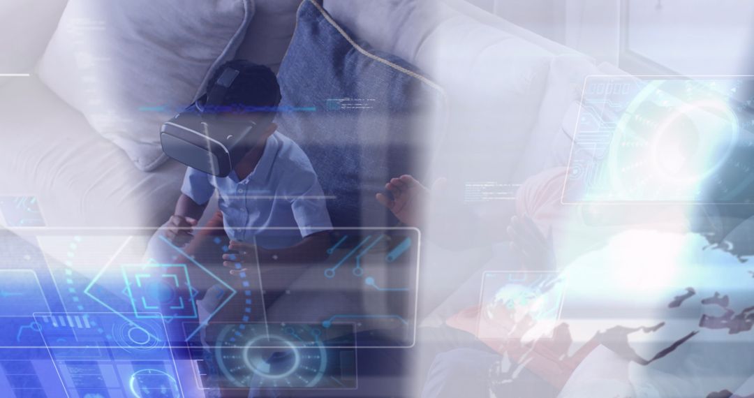 Father and Son Engaging with Virtual Reality Technology at Home