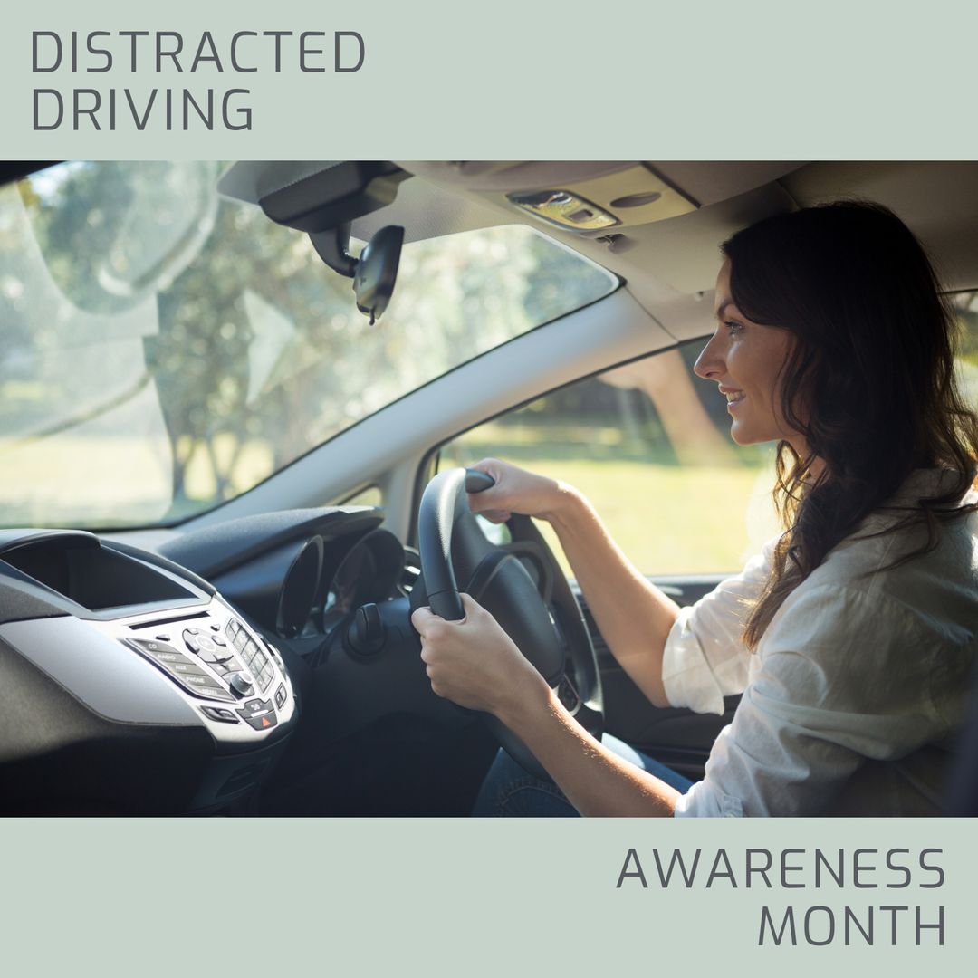 Woman Driving Car Promoting Distracted Driving Awareness Month - Download Free Stock Templates Pikwizard.com