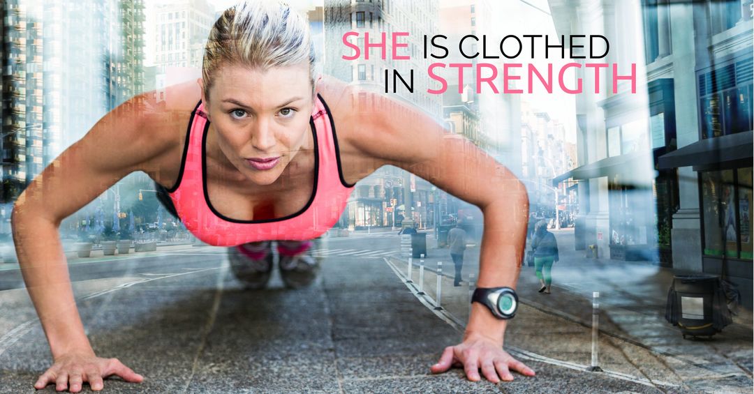 Motivated Woman in Push-Up Position with Empowering Quote