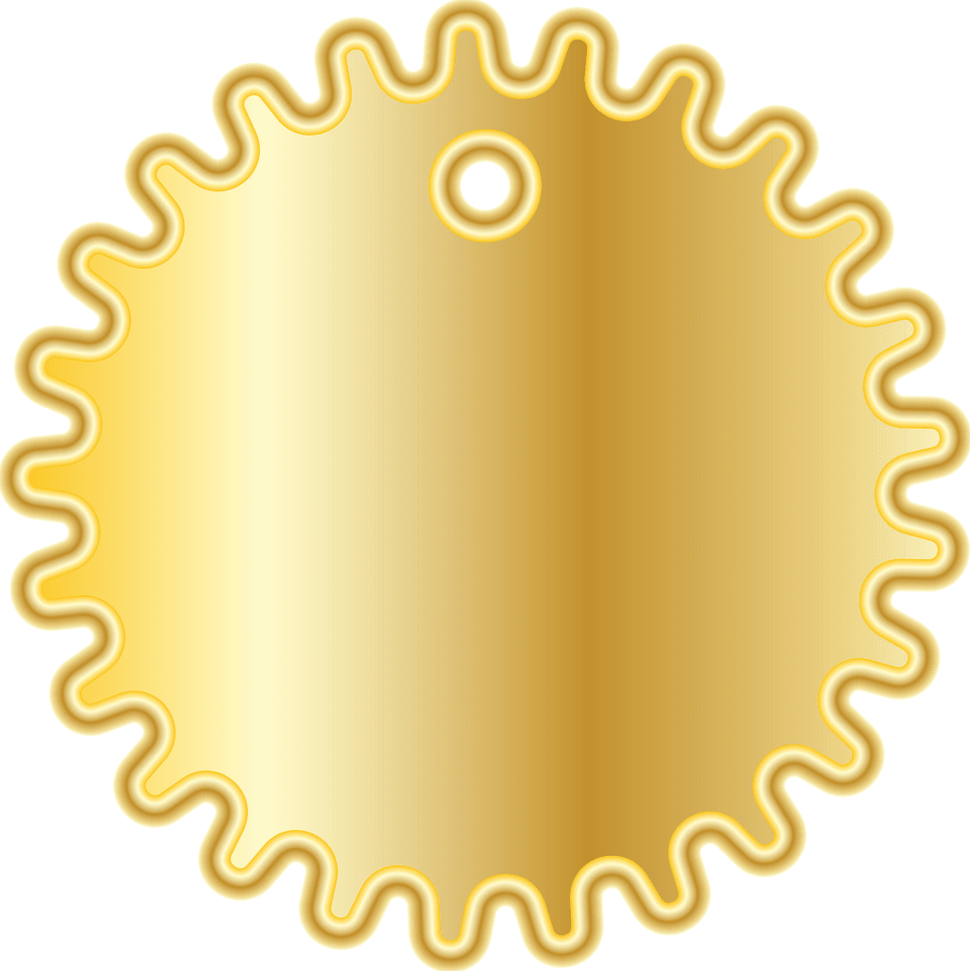 Gold Gear Shaped Tag with Copy Space on Transparent Background