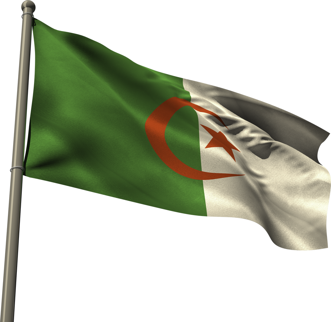 Transparent Algerian Flag Waving on Metal Flagpole - Download Free Stock Images Pikwizard.com