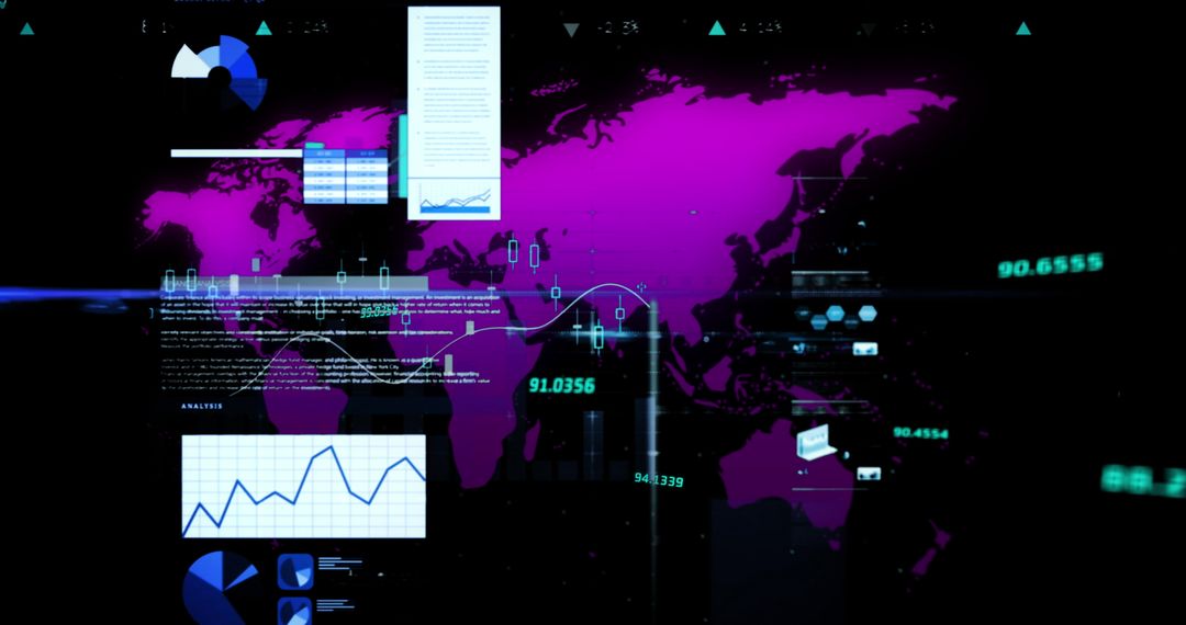 Global Financial Data Processing with Digital World Map Background