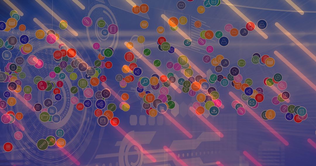 Colorful Digital Icons on Futuristic Interface Background