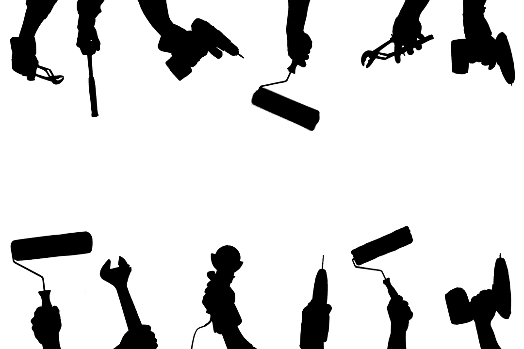 Transparent Silhouette of Diverse Tools in Gripping Hands