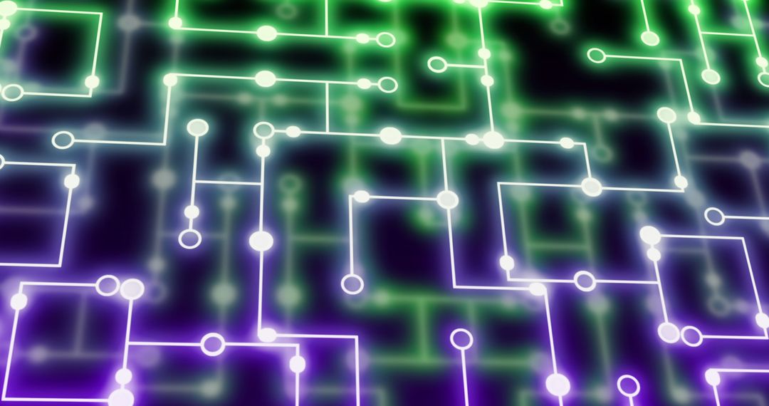 Neon Circuit Design on Black Background Illustrating Connectivity