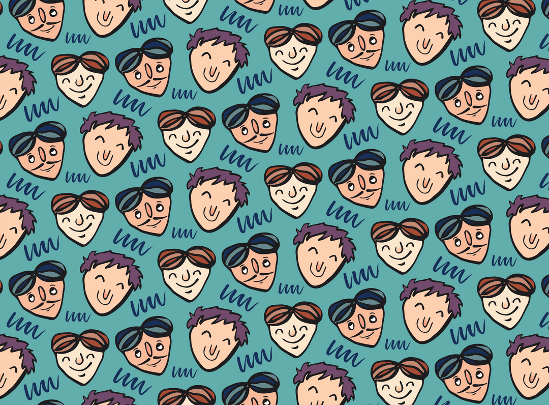 Playful Transparent Pattern with Smiling Male Faces Vector