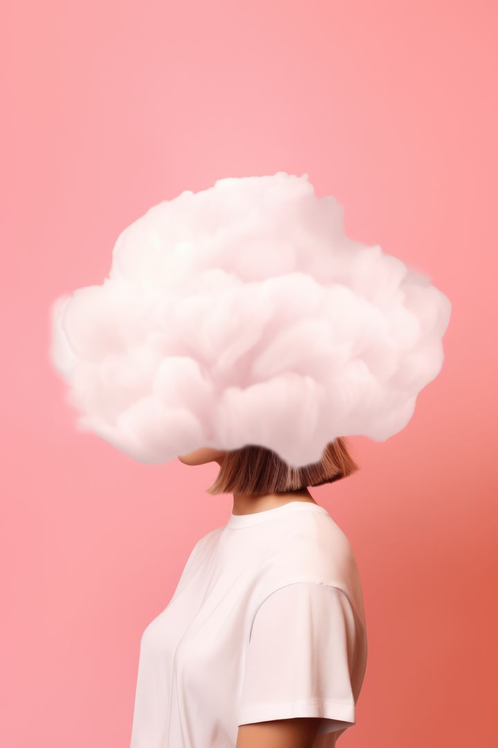 Woman with face covered by cloud on pink background, created using generative ai technology - Free Images, Stock Photos and Pictures on Pikwizard.com