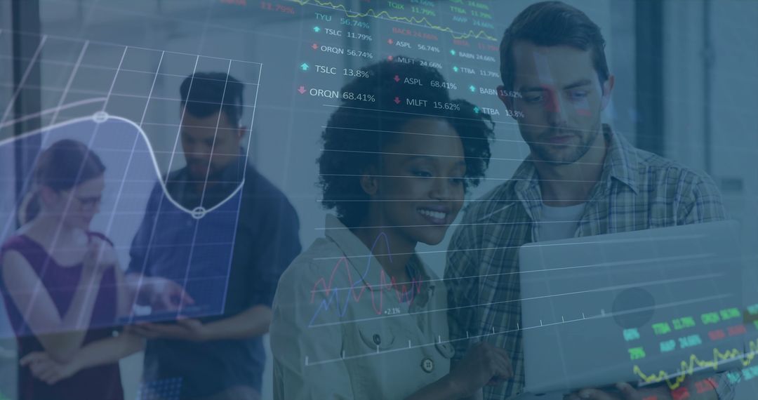 Diverse Professionals Analyzing Financial Trends on Laptops