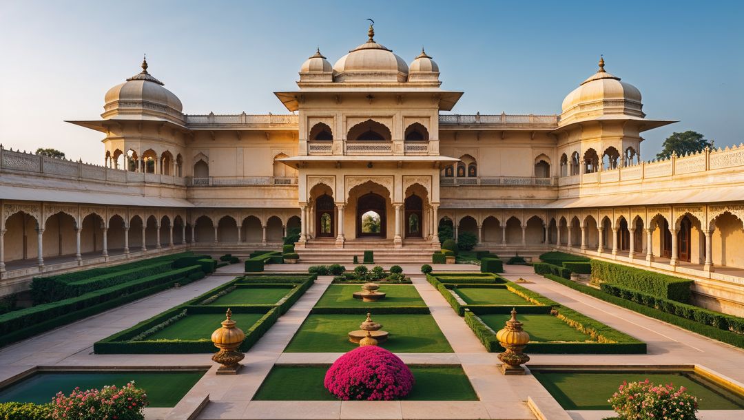 Symmetrical Sandstone Pavilion in Historic Courtyard Garden