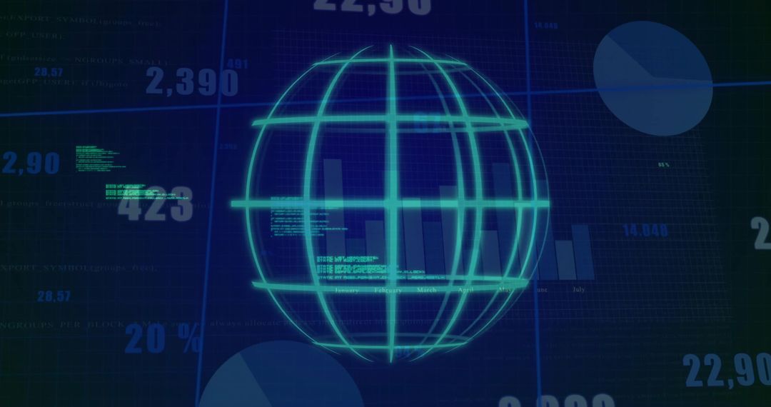 Futuristic Wireframe Globe with Digital Data Display