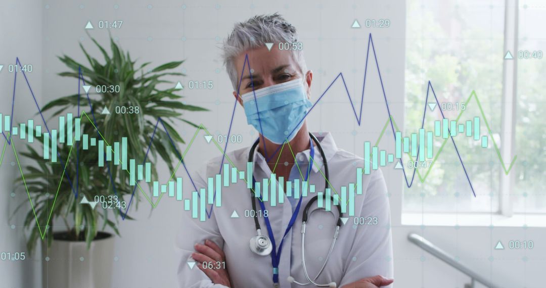 Senior Doctor Analyzing Digital Data Overlay in Medical Environment