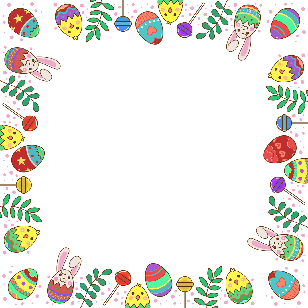 Transparent Easter Border with Eggs, Bunnies and Chicks