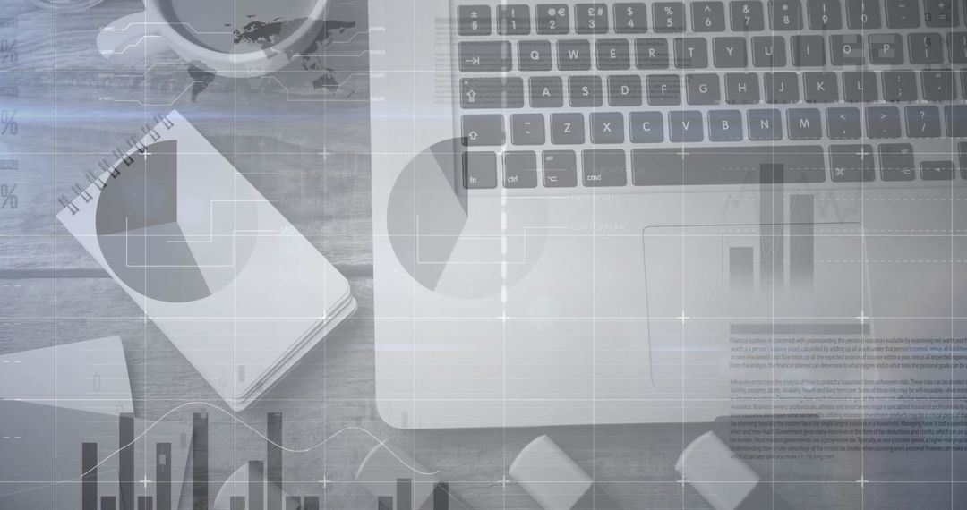 Digital Financial Data Processing on Laptop and Desk Workspace