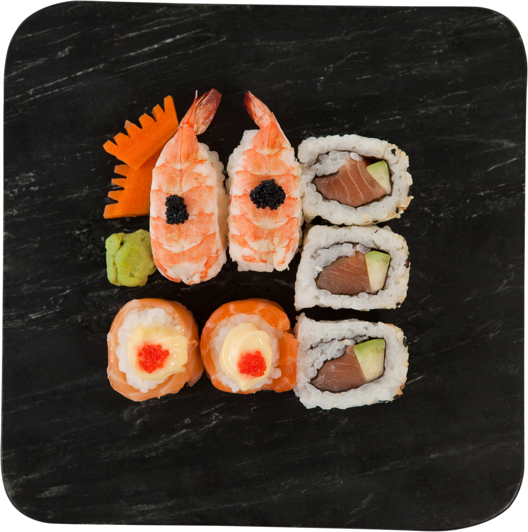 Close Up of Assorted Sushi on Black Slate with Transparent Background - Download Free Stock Images Pikwizard.com