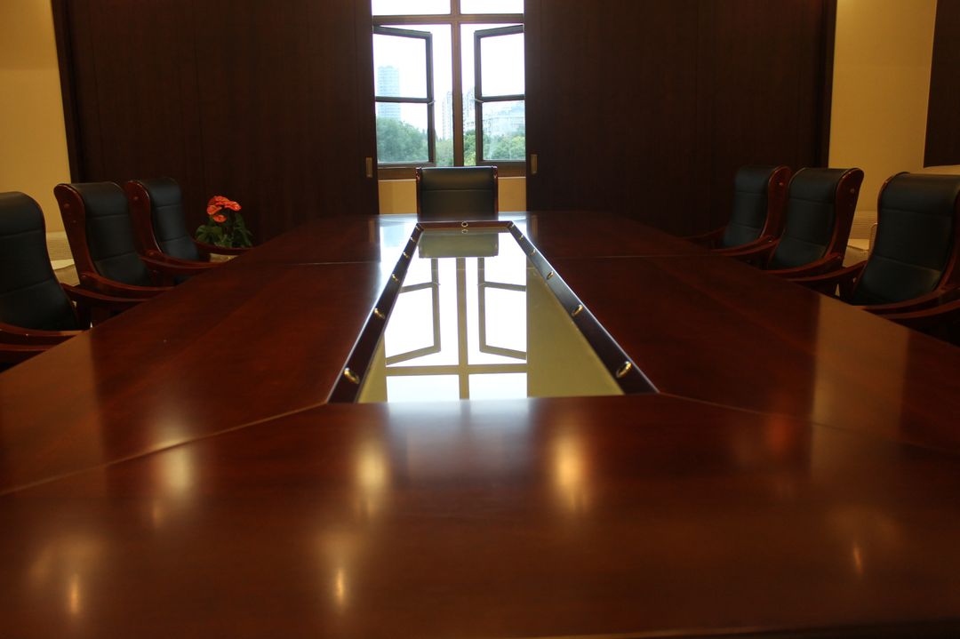 Modern Conference Room with Wooden Furniture and Floor-To-Ceiling Windows - Free Images, Stock Photos and Pictures on Pikwizard.com