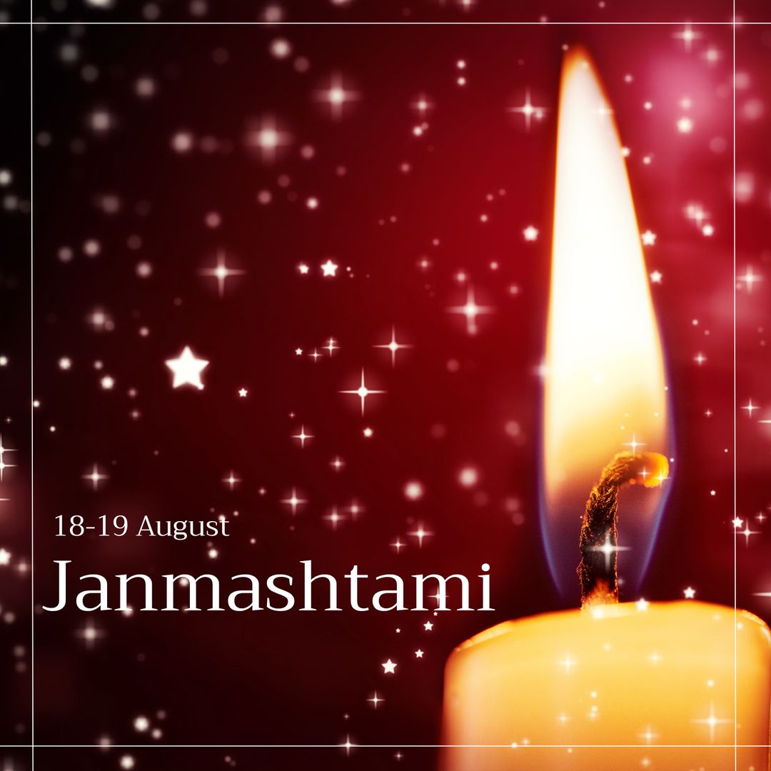 Illuminated Candle and Sparkles Celebrating Janmashtami