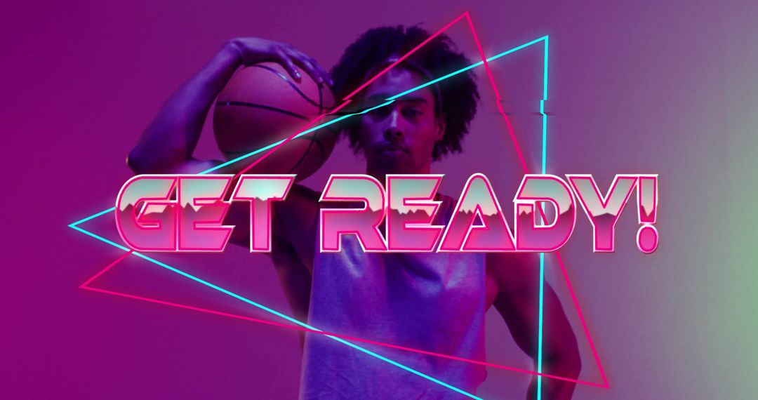 Athlete Holding Basketball with Neon Get Ready Text