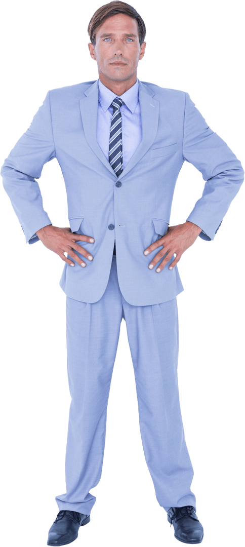 Confident Caucasian Businessman with Hands on Hips Transparent Background