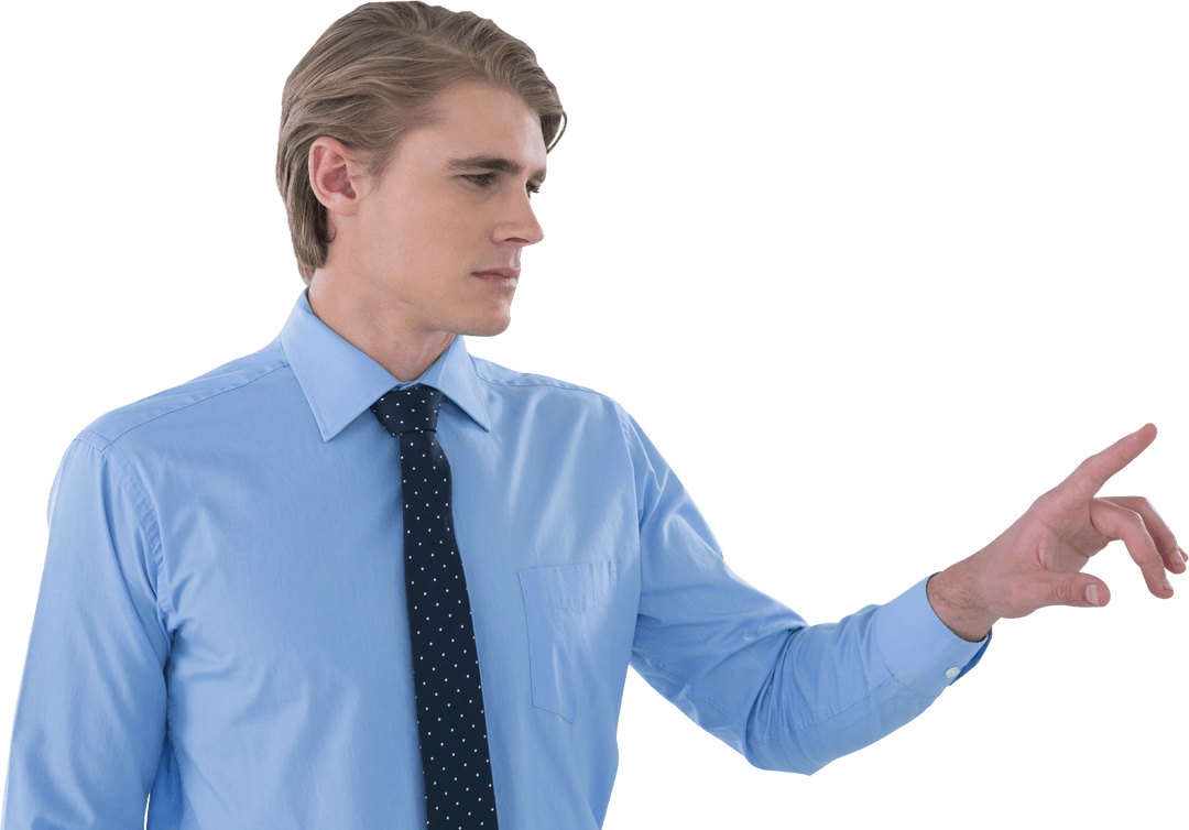 Transparent Businessman Touching Virtual Interface Screen